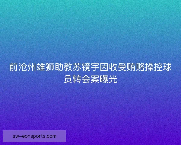 前沧州雄狮助教苏镜宇因收受贿赂操控球员转会案曝光 前沧州雄狮助教苏镜宇因收受贿赂操控球员转会案曝光